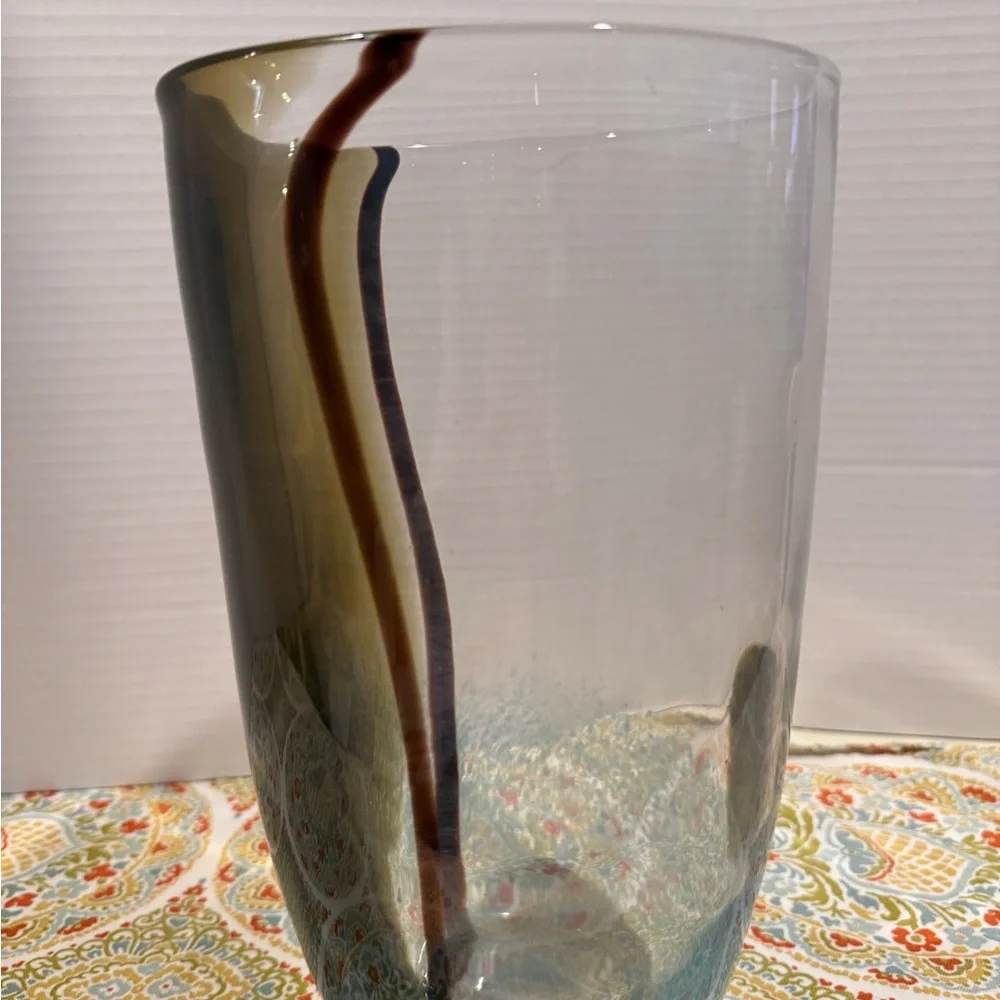 Hand blown Murano style. Turquoise and brown 22” glass vase. Stunning piece.